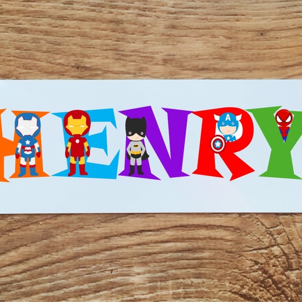 Childrens Personalised Door Sign, Bedroom Sign, with Super Hero Name font