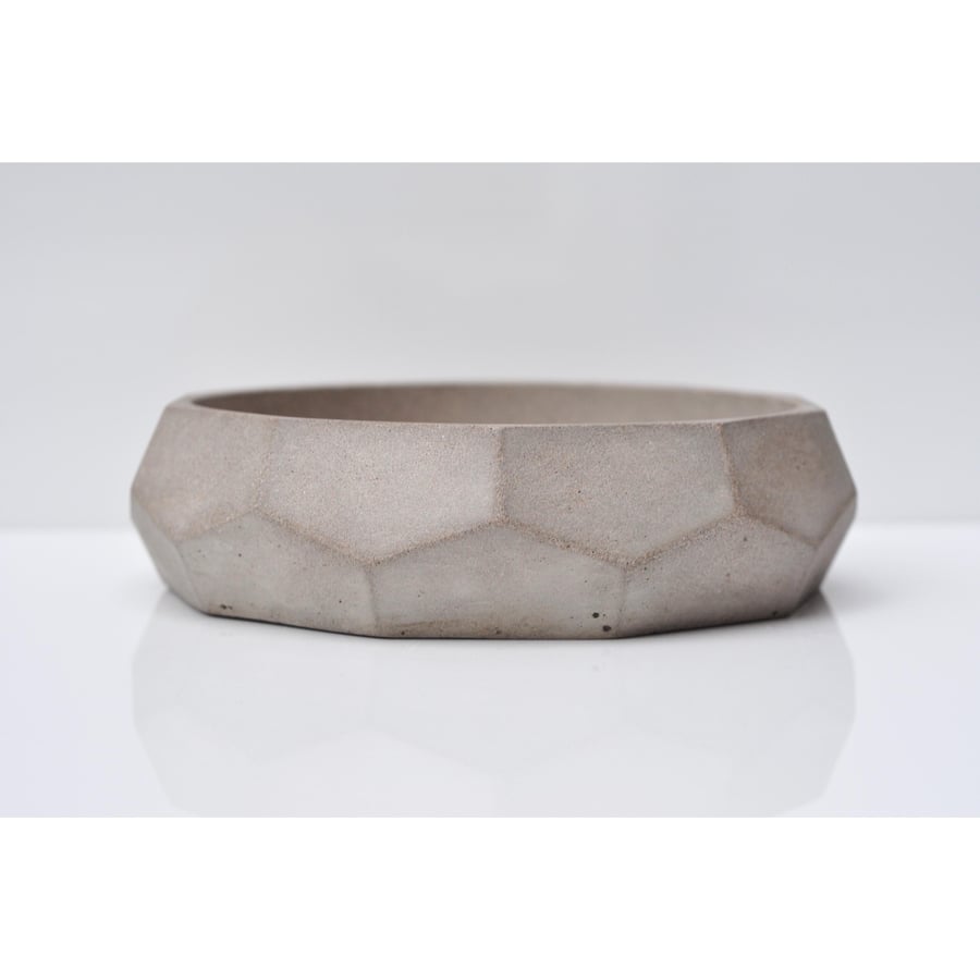 Deep Diamond Bowl: Medium Minimalist Concrete Grey Dish