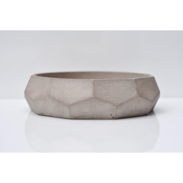 Deep Diamond Bowl: Medium Minimalist Concrete Grey Dish