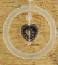 Glass ring pendant with black patterned heart - Image 2