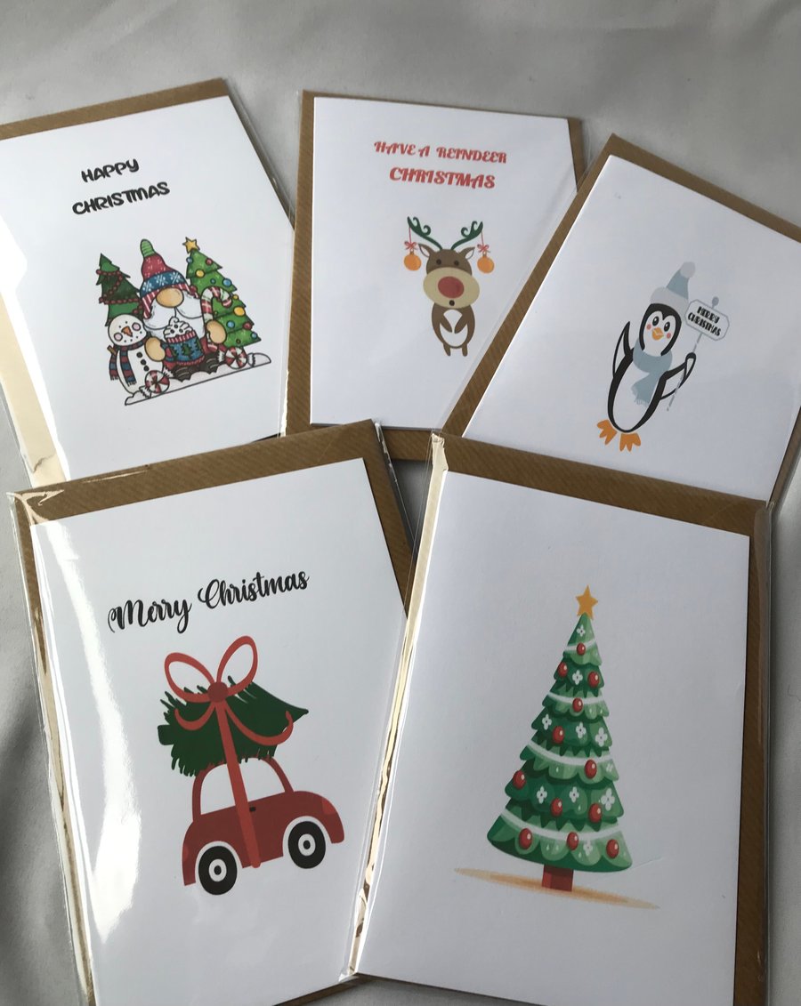 Christmas cards 5 designs, 10 pack of cards, Christmas greeting cards,