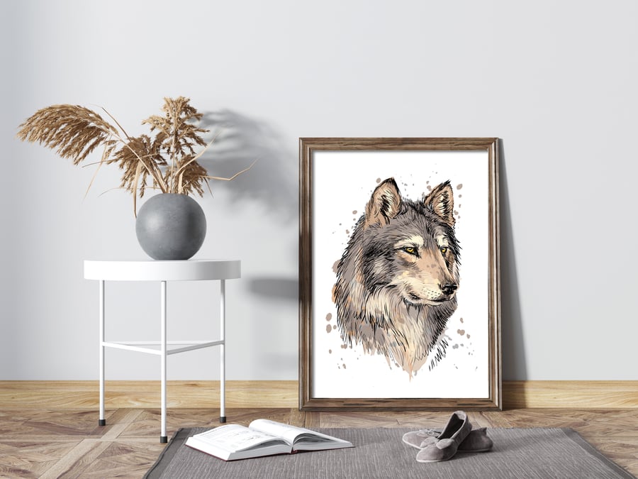 Wolf print, Wolf wall art, wolf sketch, wolf poster, gift for wolf lovers