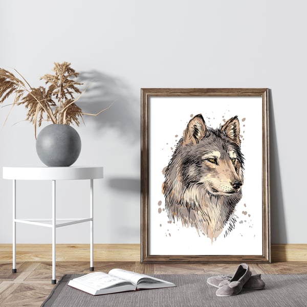 Wolf print, Wolf wall art, wolf sketch, wolf poster, gift for wolf lovers