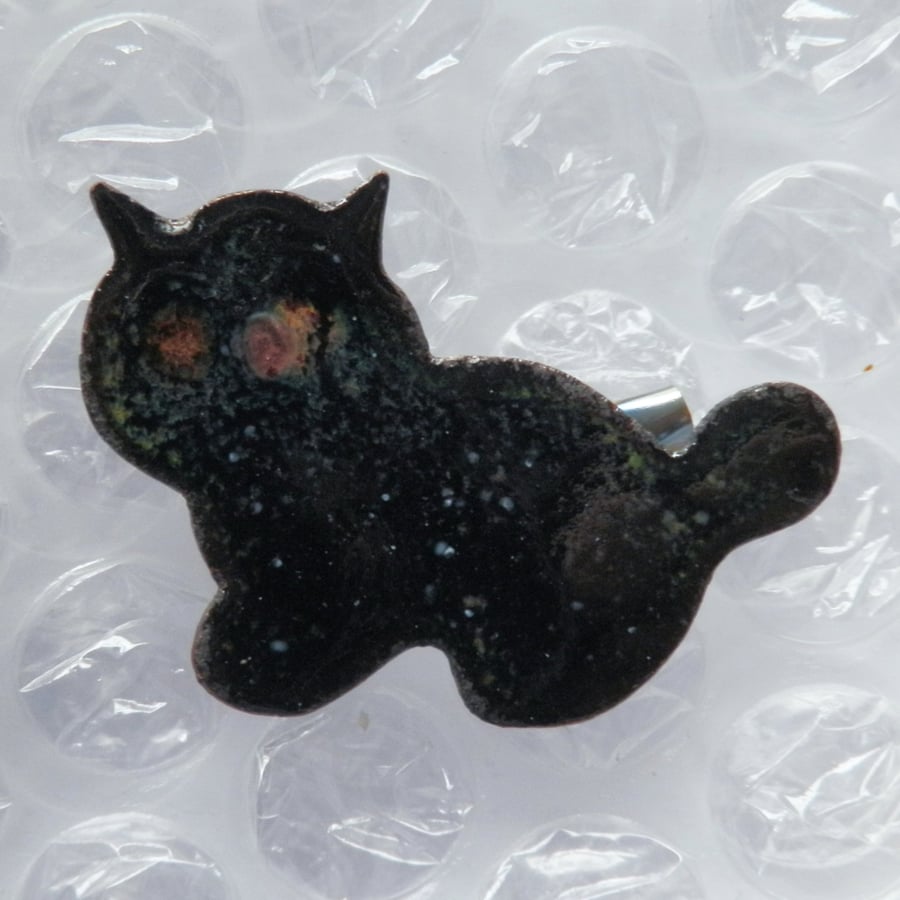enamelled black cat brooch