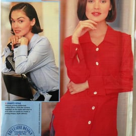 A multi-size sewing pattern for a woman's fitted shirt in sizes 10 - 18 (Prima)