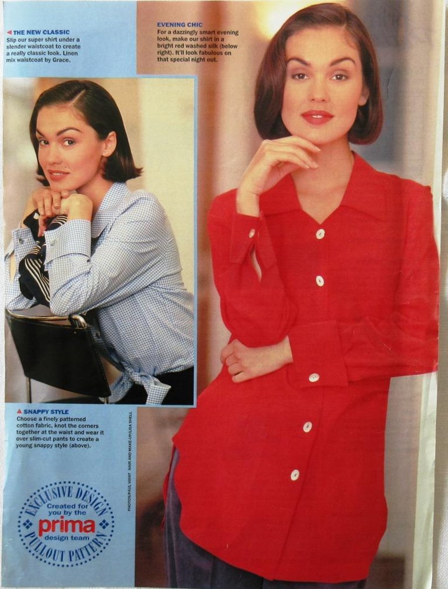 A multi-size sewing pattern for a woman's fitted shirt in sizes 10 - 18 (Prima)