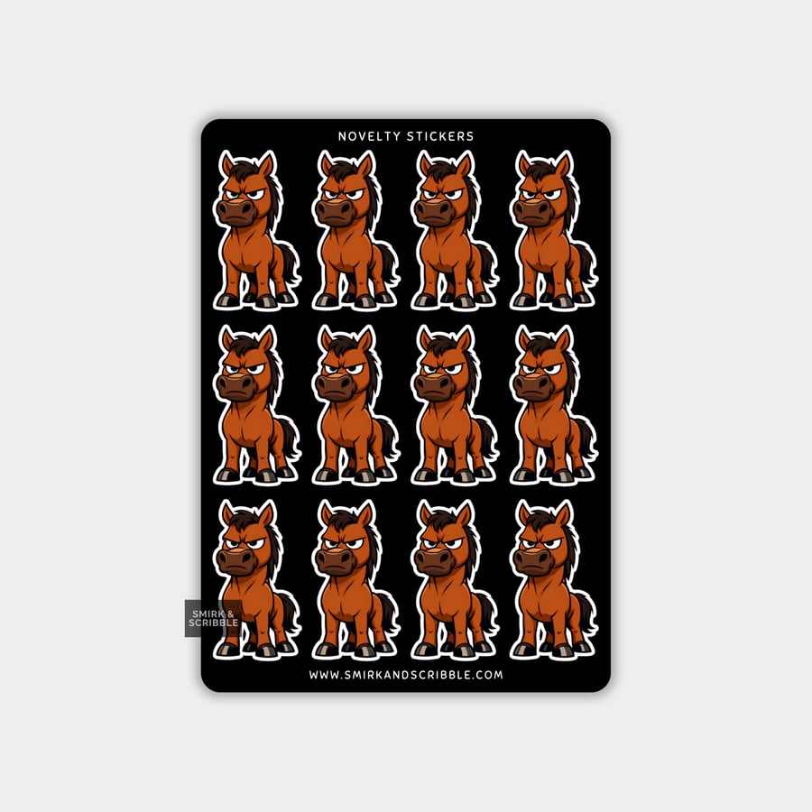 Funny Vinyl Sticker Sheet For Adults - Grumpy Horse