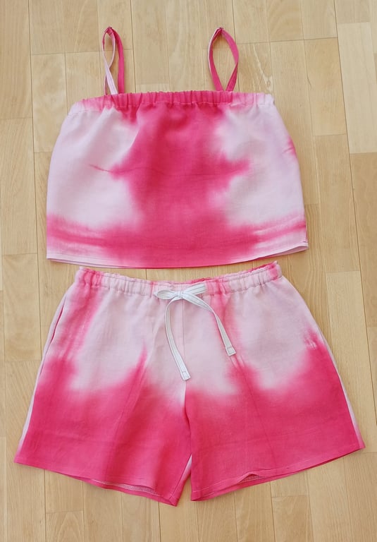 Playsuit beach ware lounge suit pink tie dye camisole top shorts set size 12