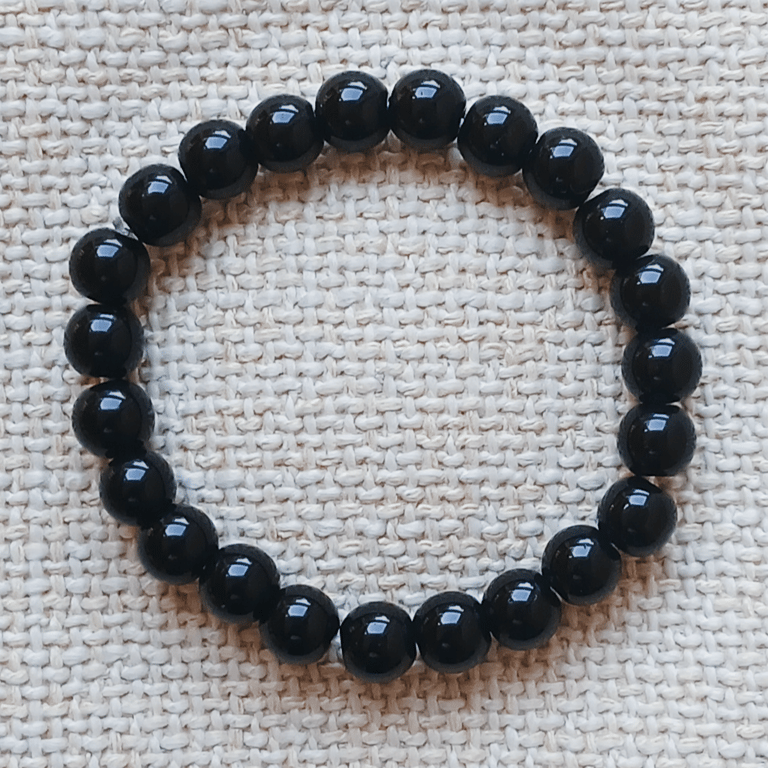 Ladies Black Tourmaline Elastic Bead Bracelet