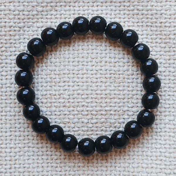 Ladies Black Tourmaline Elastic Bead Bracelet
