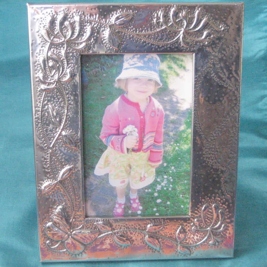 Silver Pewter Photo Frame, Butterfly and Honeysuckle Design