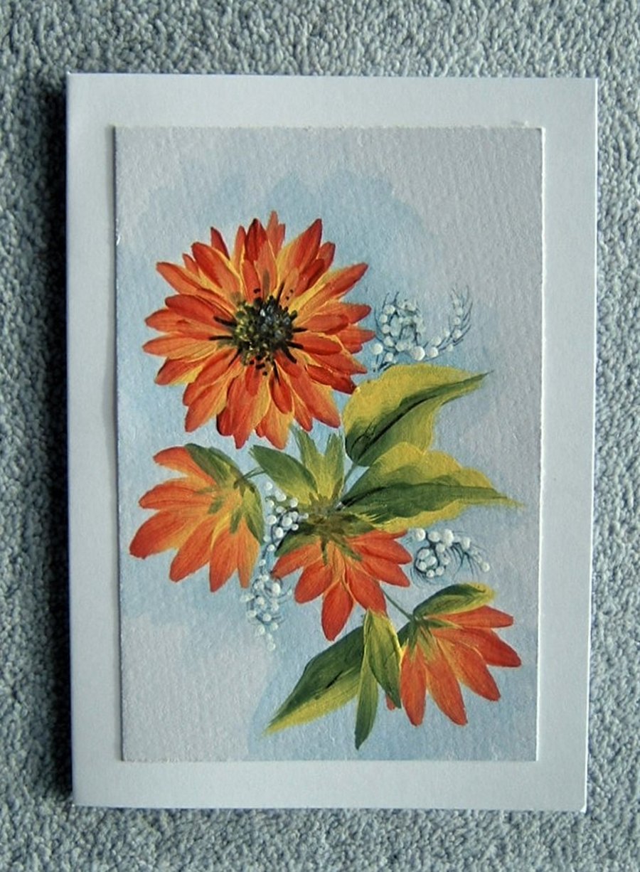 hand painted original floral greetings card ( ref F 271)