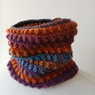 Hand crocheted multicoloured ombre cowl