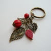 Antique Bronze Leaf and Orange Howlite Keyring  KCJ899