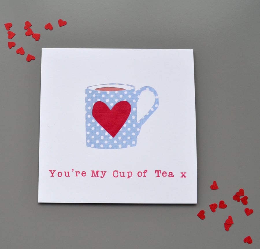 You're My Cup of Tea Blue Spot Mug with heart Valentine's or anniversary card