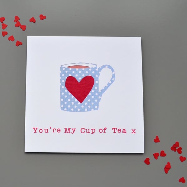 You're My Cup of Tea Blue Spot Mug with heart Valentine's or anniversary card