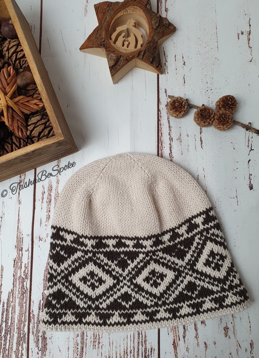 Hand knitted hat Women fashion hat Fair Isle knit hat Gift for her Handmade hat