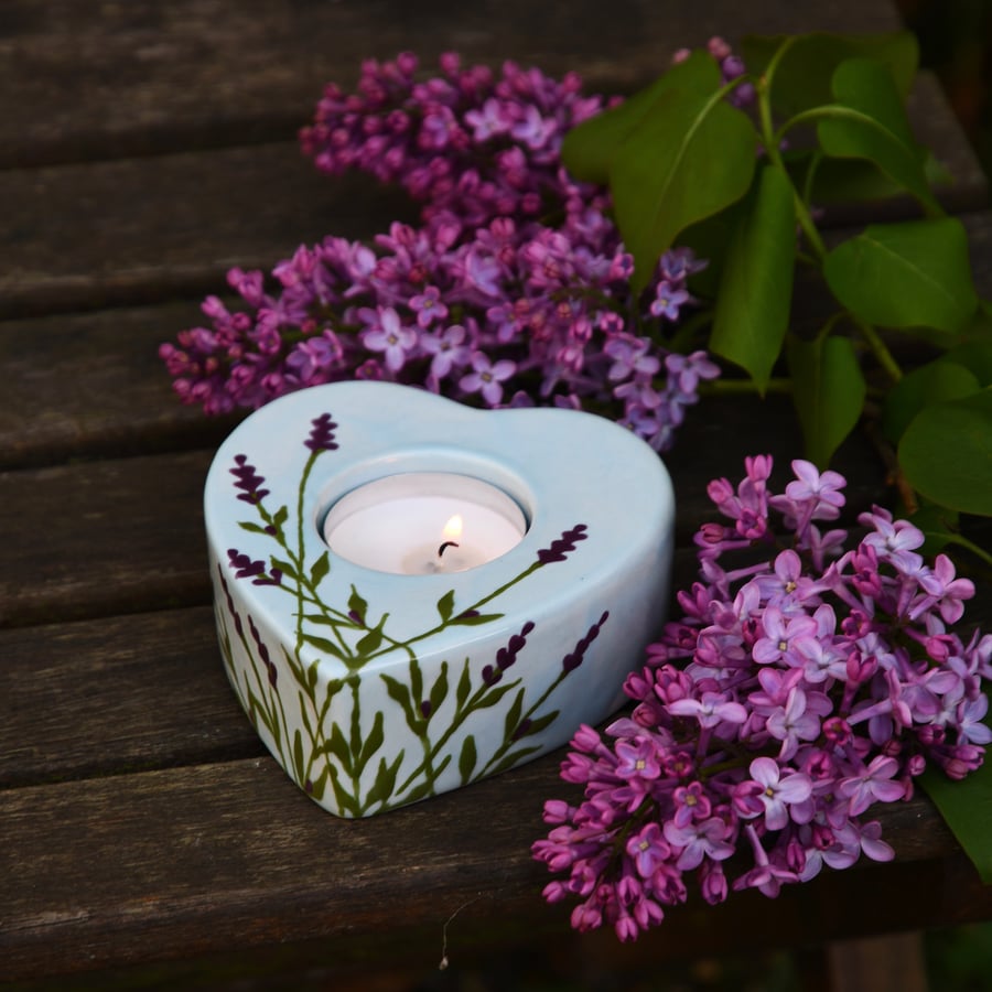 Lavender Tea Light Holder - Hand Painted