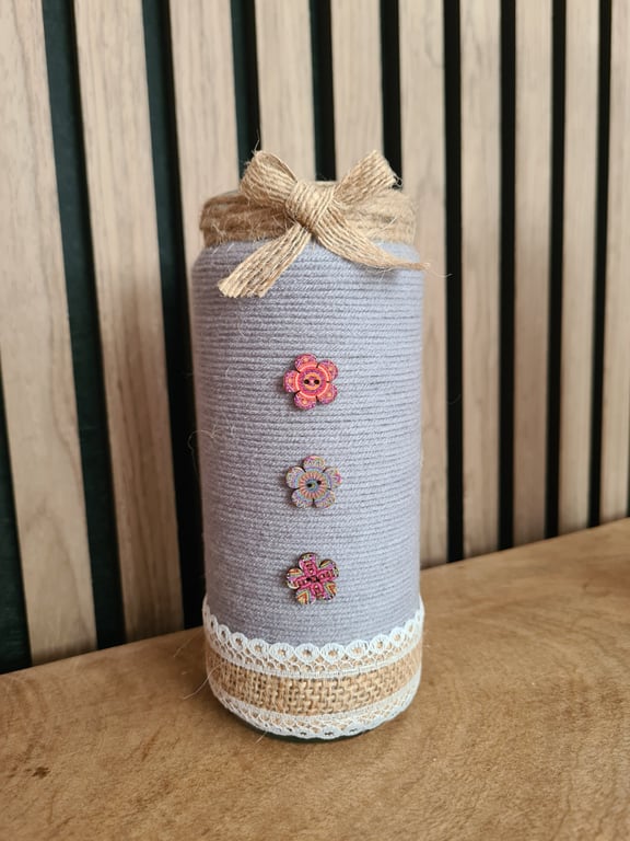 Light grey yarn and jute wrapped vase