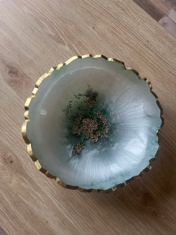 Decorative white, green & gold resin bowl