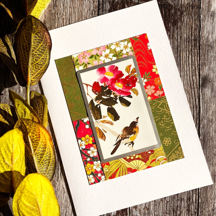 Handmade blank card for bird lover, card for nature lover, finch