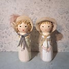 Elinor and Marianne Sense & Sensibility hand painted peg doll.