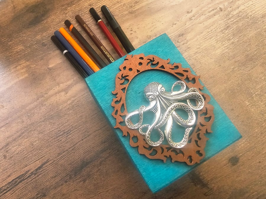 Kraken Octopus Nautical Desk Tidy or Pen Pot Handmade