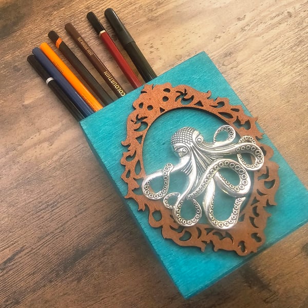 Kraken Octopus Nautical Desk Tidy or Pen Pot Handmade