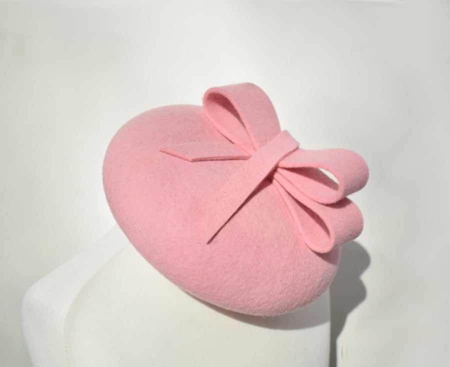 BESSIE Baby Pink Felt Cocktail Hat - Womens Wedding Hat, Races Headpiece