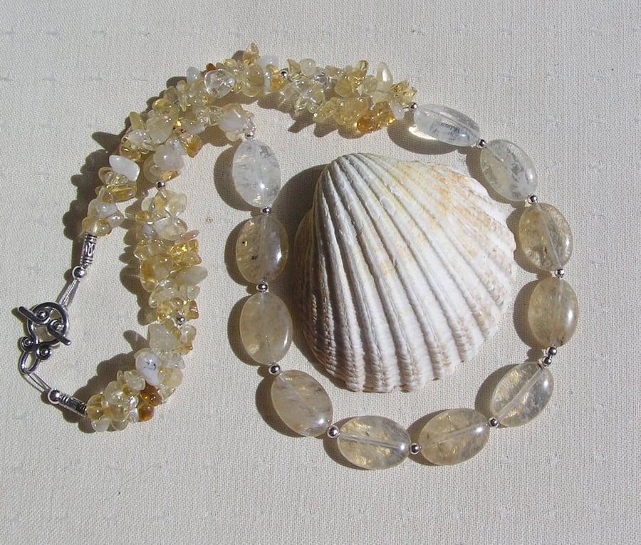 Yellow Tourmaline & Citrine Gemstone Statement Beaded Necklace "Jubilant"