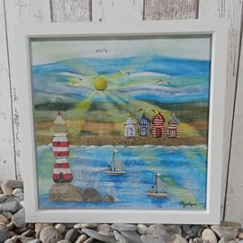 Lighthouse and beach scene abstract