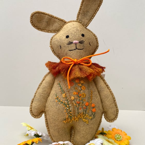 Woodland rabbit, wall hanging bunny, hand embroidered collectable hare