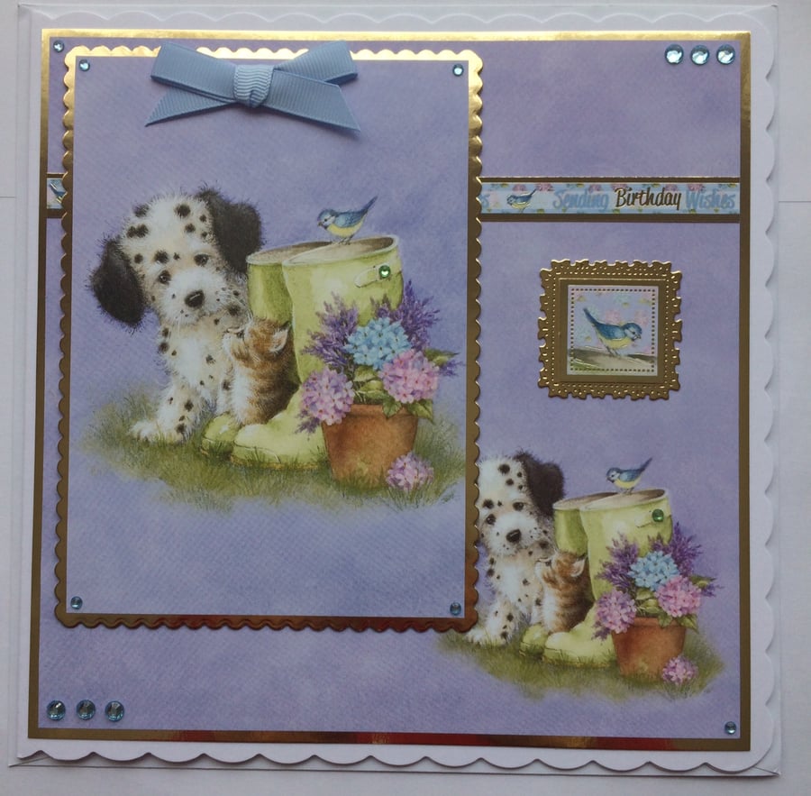 Birthday Card Sending Birthday Wishes Dalmatian Puppy Kitten Wellies