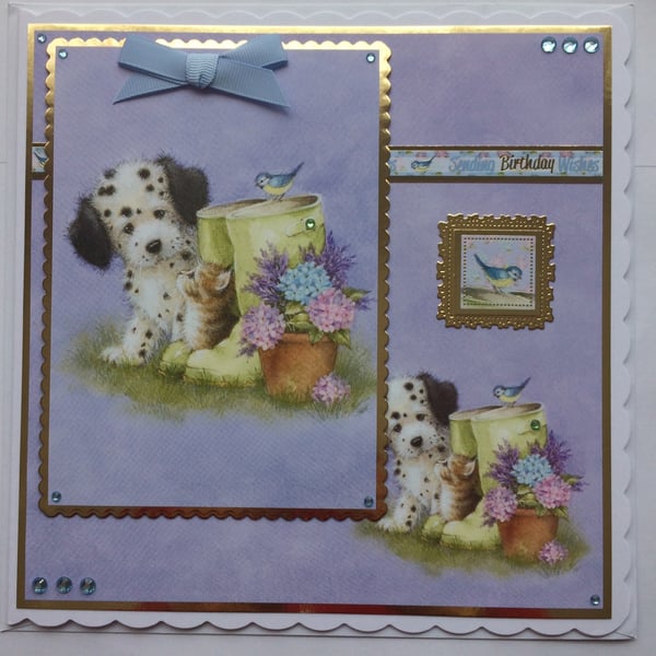 Birthday Card Sending Birthday Wishes Dalmatian Puppy Kitten Wellies