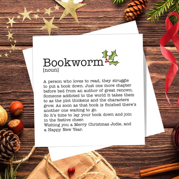 Bookworm Definition Christmas Card - Blank Inside