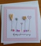 Happy Anniversary Card - Hearts, Flowers and Sequins - Pastel Pink
