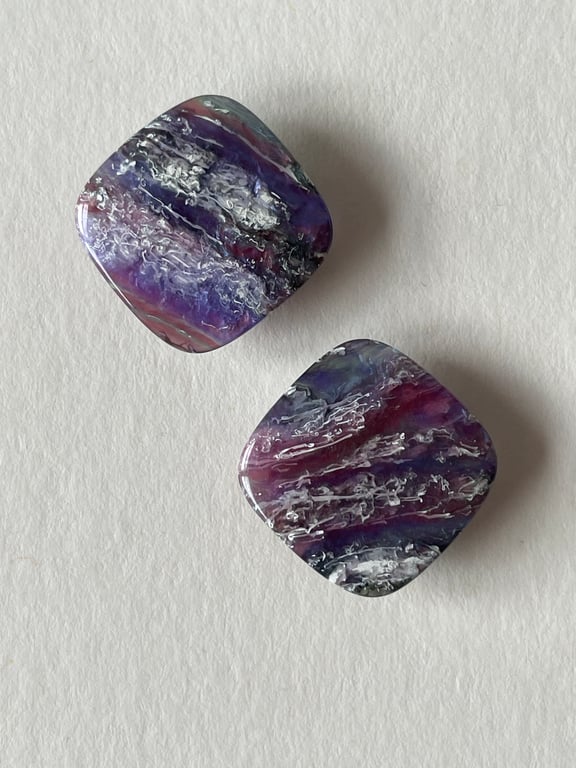 2 multi coloured plastic square buttons - 16mm