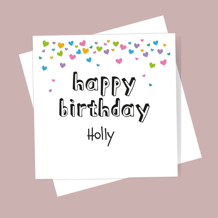 Personalised Happy Birthday card - Heart Design... - Folksy