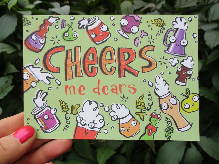A6 “Cheers Me Dears” Thank You Postcard with cheery beers