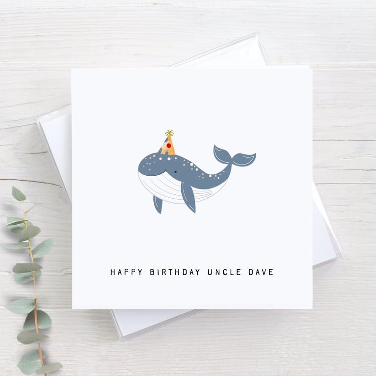 Personalised Whale Birthday Card, cute whale card, sea theme, birthday whale
