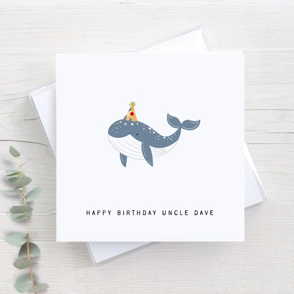 Personalised Whale Birthday Card, cute whale card, sea theme, birthday whale