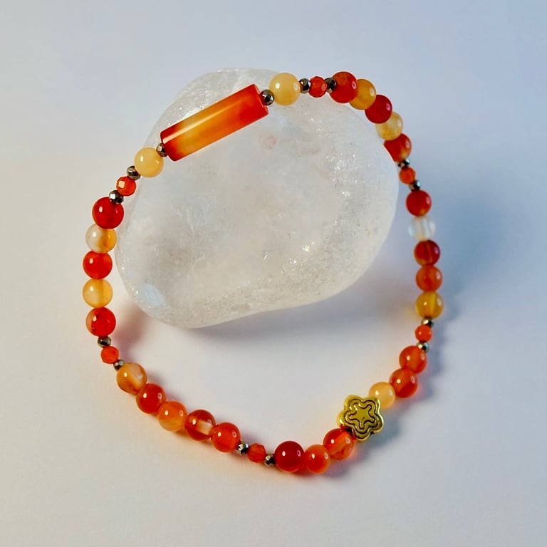Orange Carnelian Bracelet - July Birthstone, Birthday, Anniversary, Gift For Her