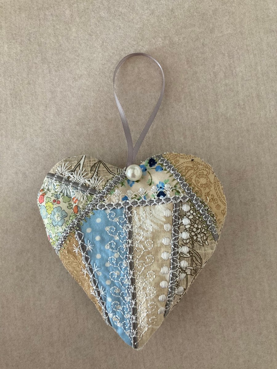 Embroidered patchwork hanging heart 