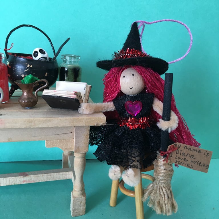 Witch Doll Hanging Decoration, Pink, Witchy Gifts, Halloween Decoration