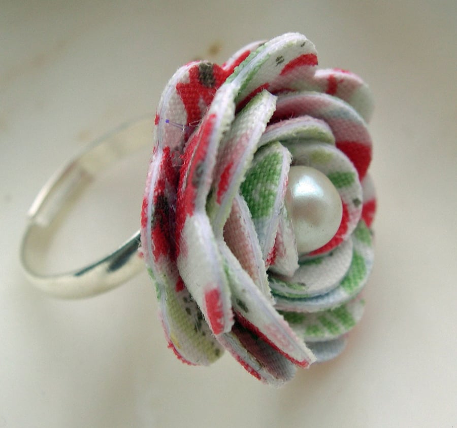 Hardened Fabric Floral Ring