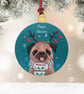 Pugs and Kisses Christmas Pug Dog Hanging Tree Ornament Decoration - Image 1
