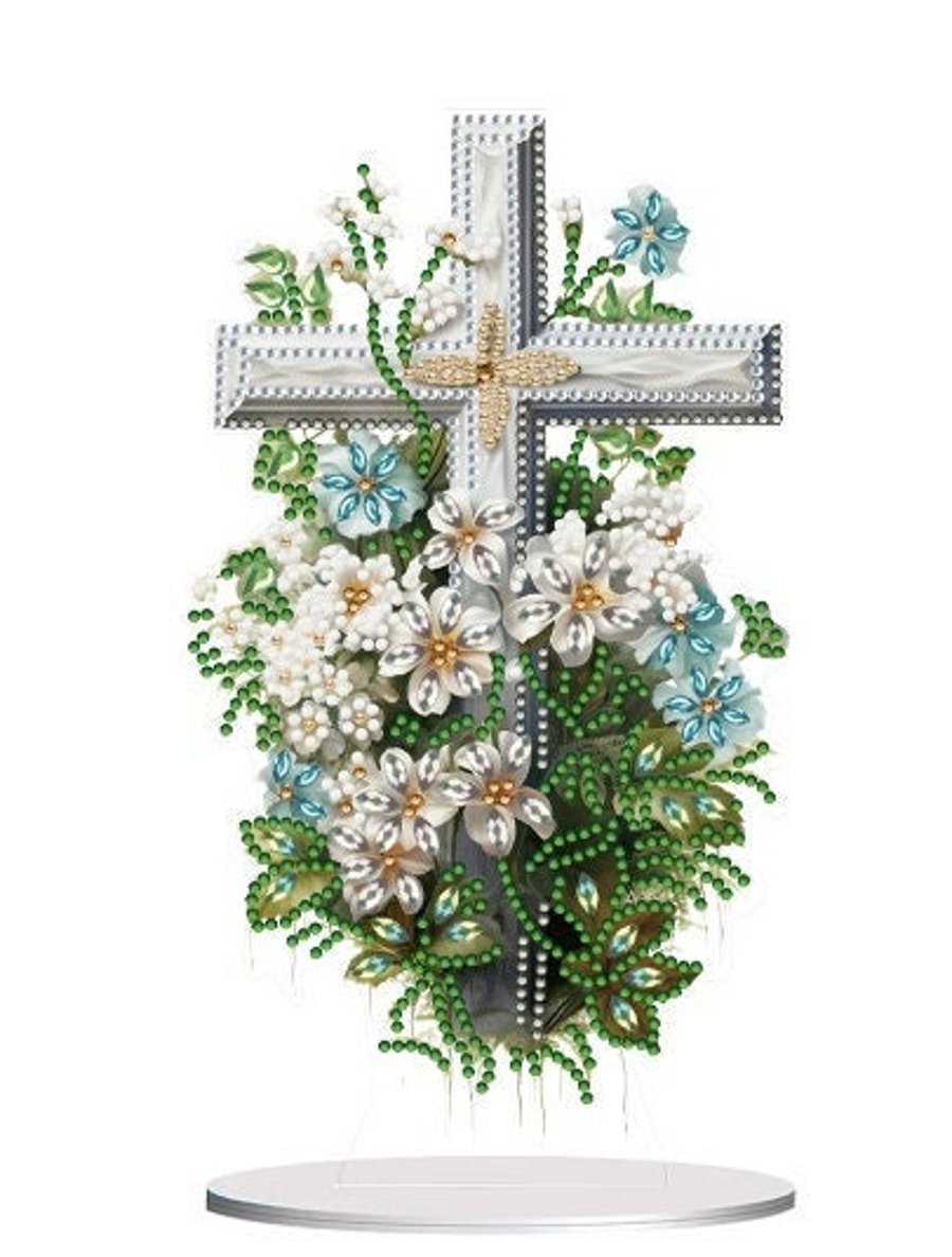 5D DIY Floral Cross Diamond Painting Kit Embroidery Rhinestone Acrylic Table top