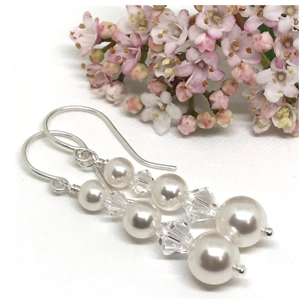 Pearl and Crystal Earrings, Sterling Silver