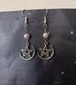 Silver pentacle charm dangle earrings with pastel faux pearl beads  - Image 5