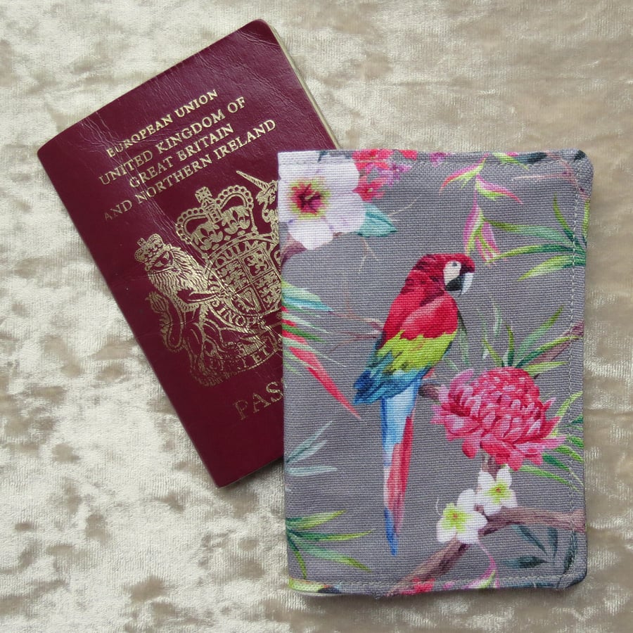 Passport Cover.  Parrots.  Reduced price due to a slightly wonky back pocket.